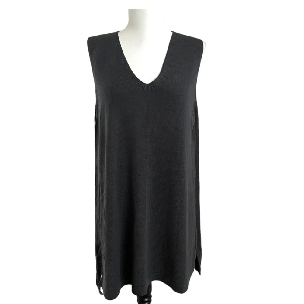 Eileen Fisher Top Sz M Charcoal Tencel Knit Tunic Lagenlook Minimalist Office - Picture 2 of 16
